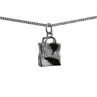 Silver 17x12mm Harrod´s Bag Pendant with a curb Chain...