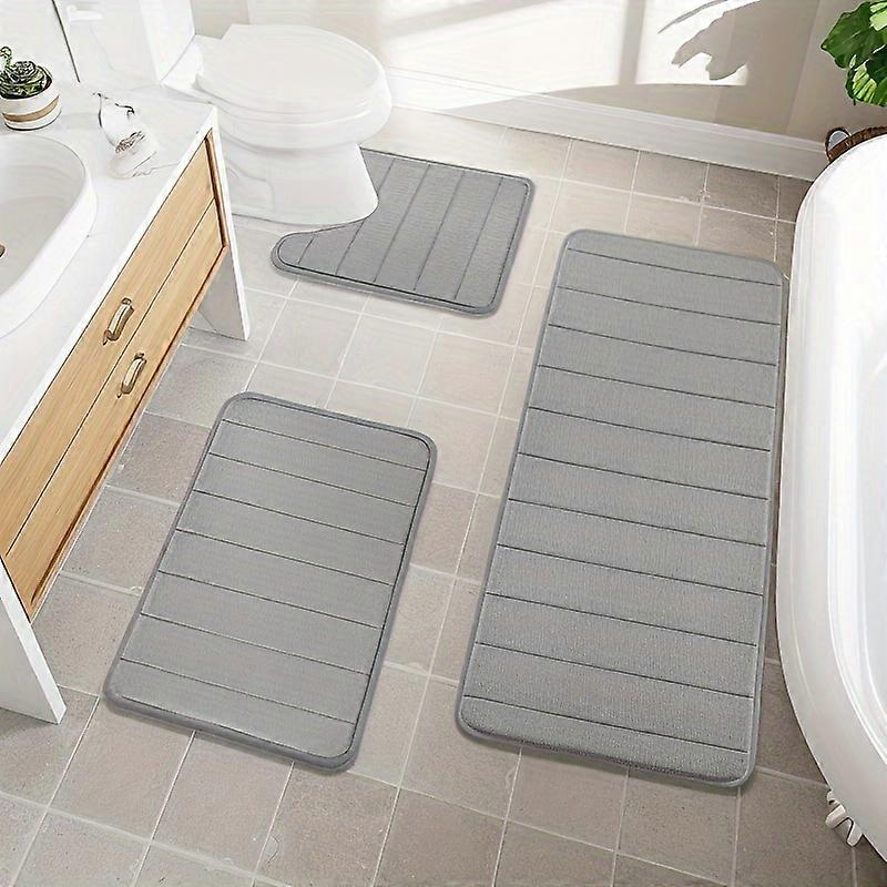 Comfort Knit Memory Foam 3-Piece Bath Mat Set - Quick-Dry, Non-Slip, Machine Washable, Versatile Square Rugs