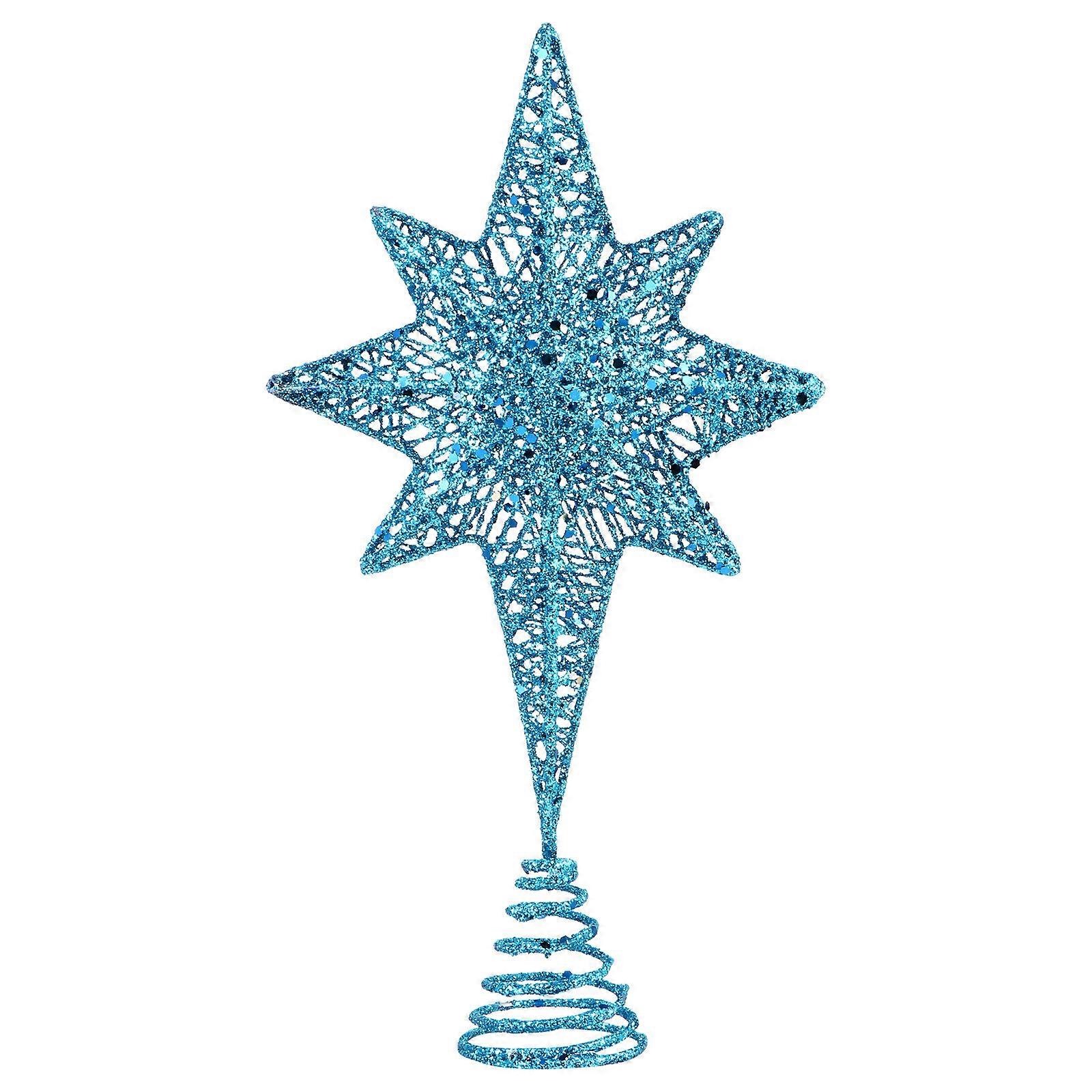 1Pc Christmas Eight Pointed Star Tree Topper Party Xmas Tree Ornament (Blue)