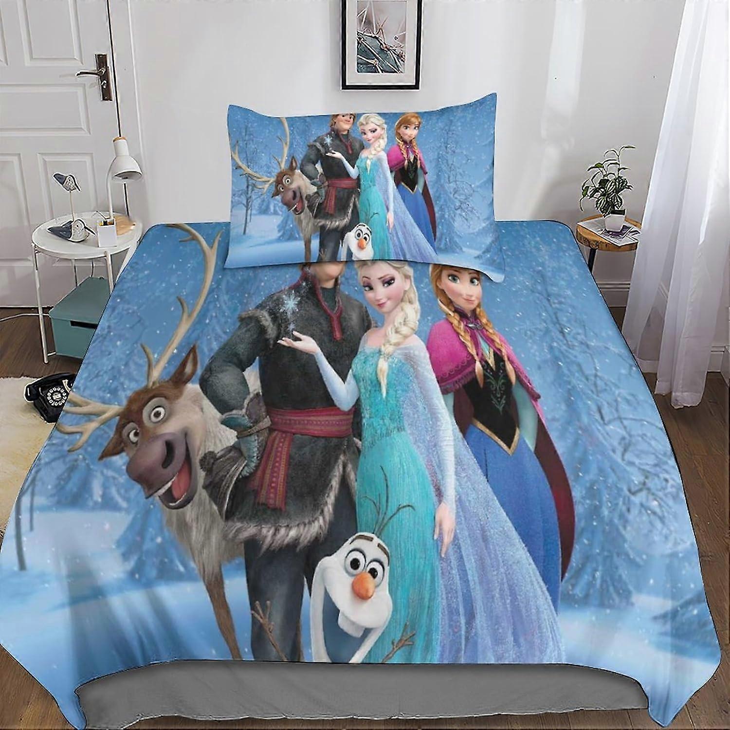 Frozen Duvet Cover 3D Printed 2 Piece Movie Microfiber Bedding Set, Duvet Cover Set with Zipper and Pillowcases Adults Kids Girls Single