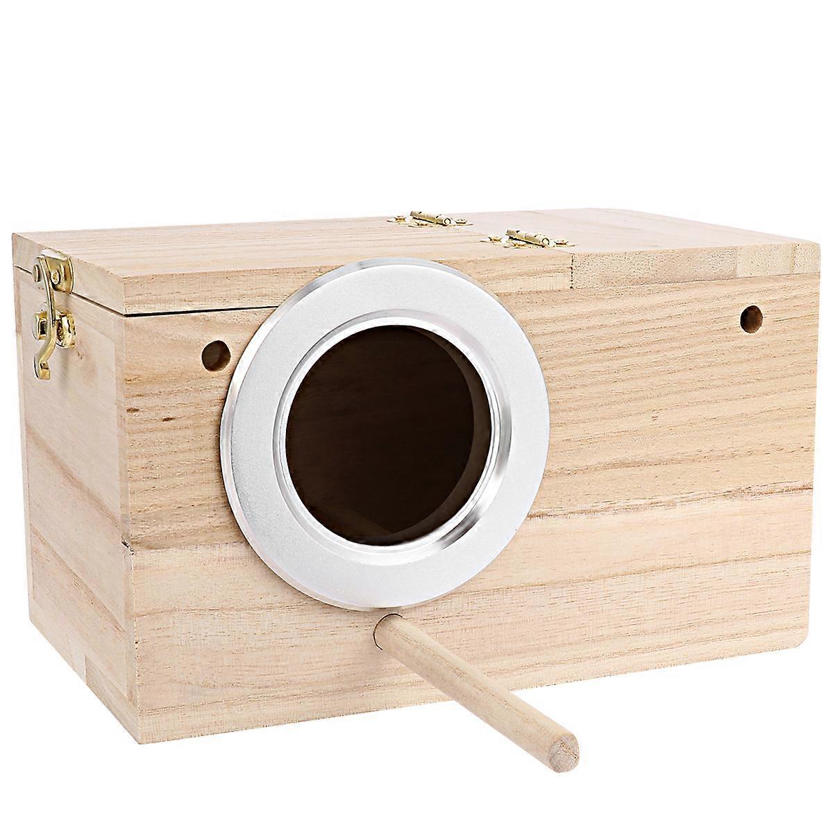 POPETPOP Wooden Wild Bird Nest Box Nesting Feeding Feeder Station House (Small Size)