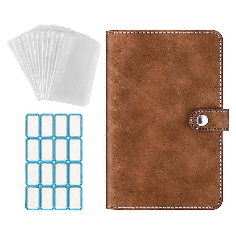 Binder Notebook PU Leather Binder Notebook Folder with Label Sticker - (Brown)