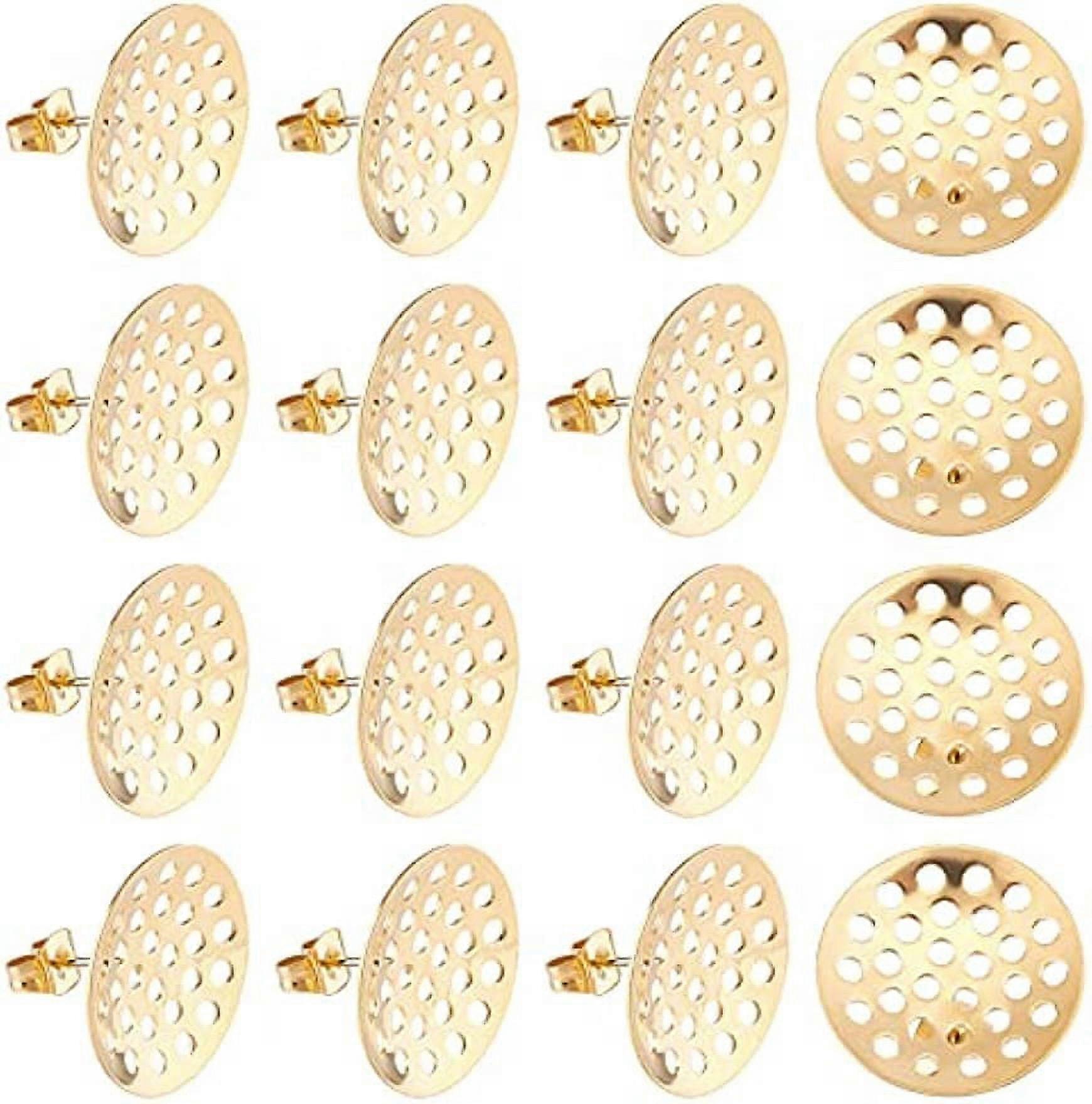 20Pcs Stainless Steel Stud Earring Findings Blank Earring Posts with 0.8mm Pin and 1.5mm Loop Hole Golden Color