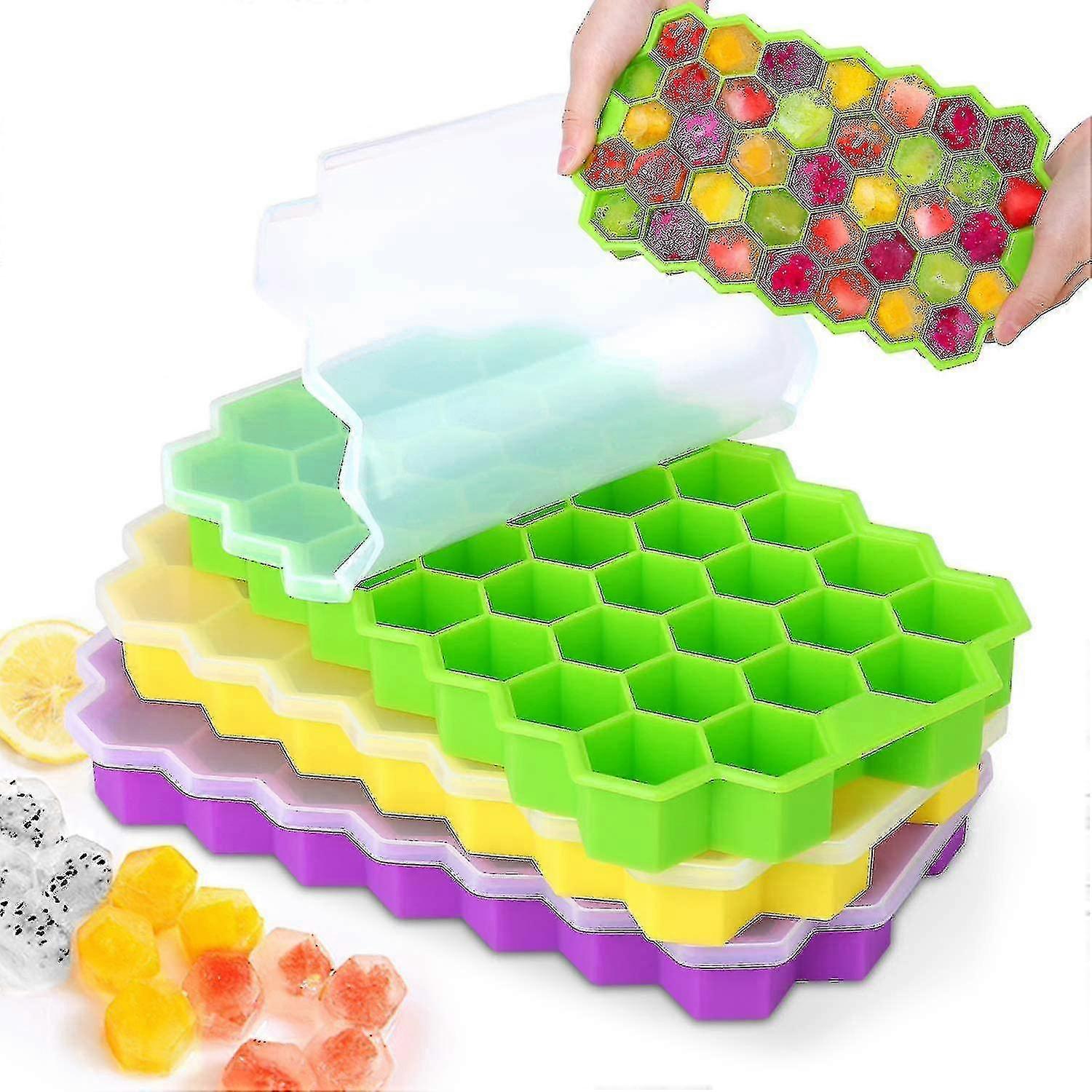 3pcs Silicone Ice Cube Trays With Lid H