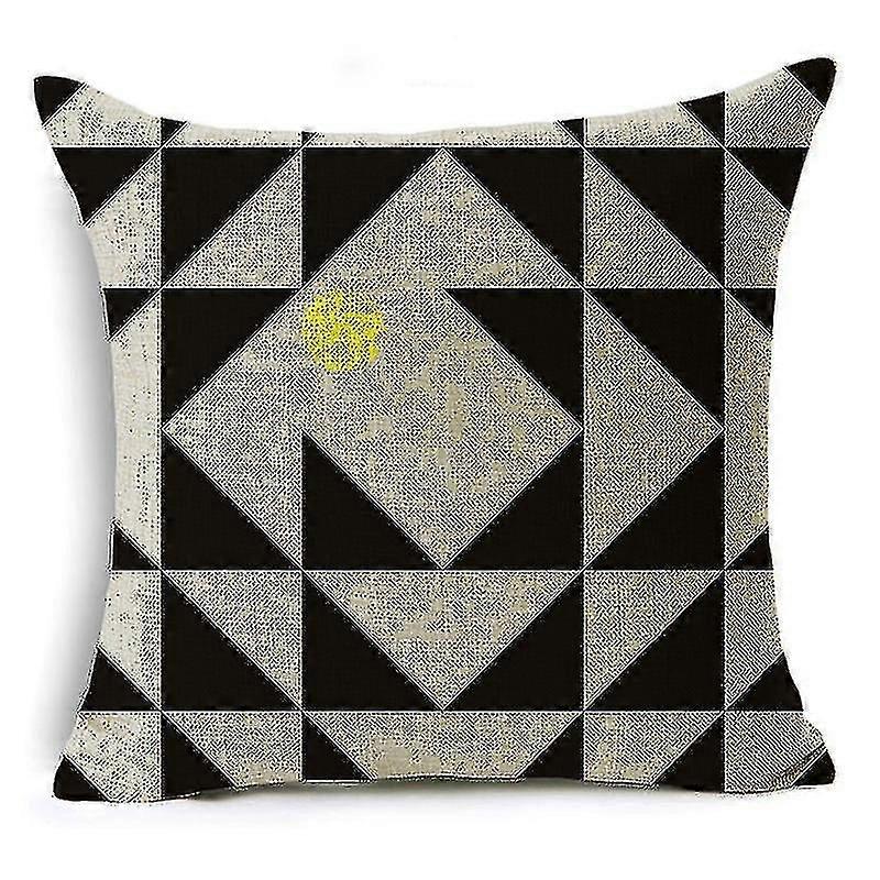 2024 Black Yellow Contrasting Color Splicing Design Linen Cushion Cover Sofa Pillow