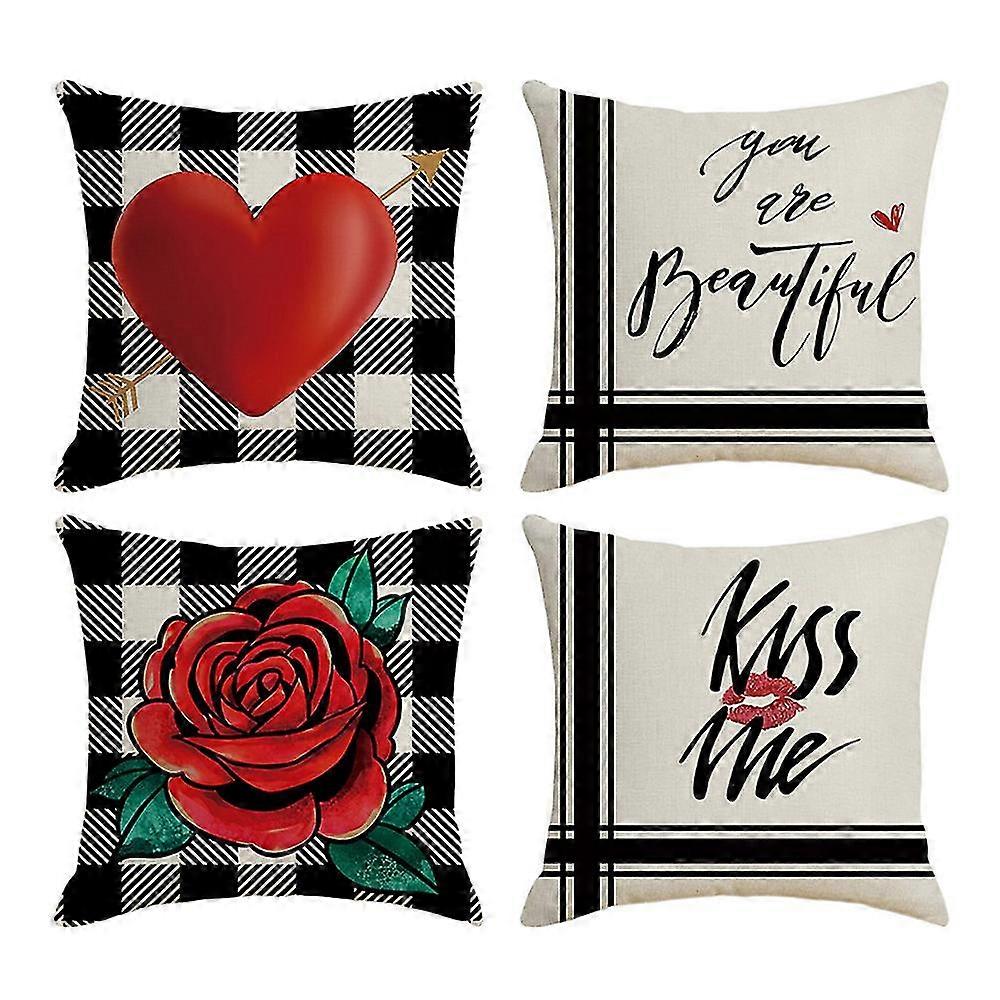 New Valentine's Day Themed Pillow Case Home Imitation Flax Sofa Home