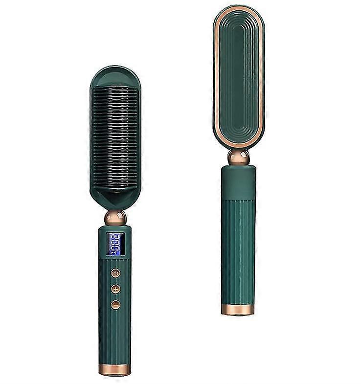 Straight Hairbrush With 20 Seconds Led Display, Rapid Heating, 7-Level Adjustable Temperature(Green)