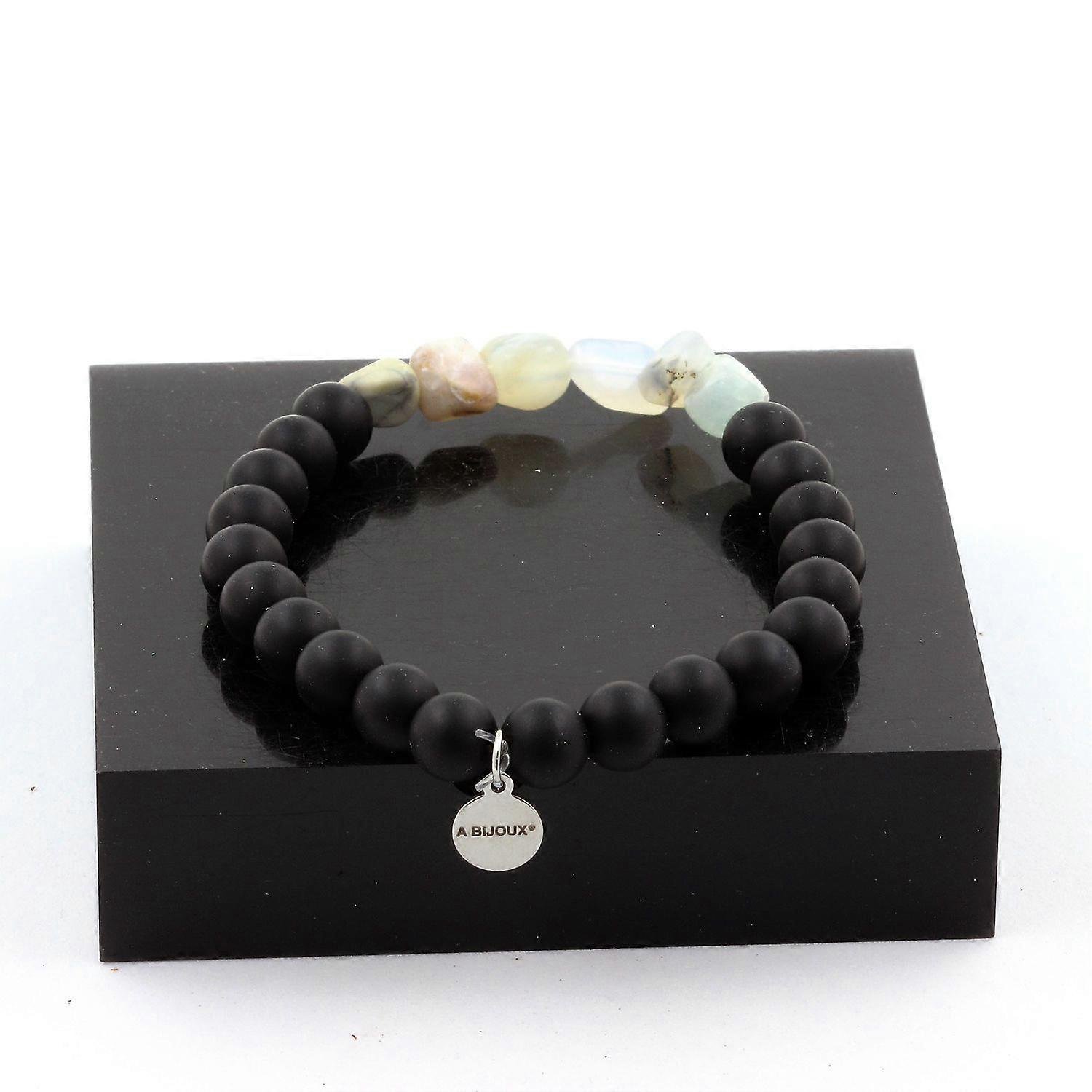 Australian Multicolor Opal Bracelet + 8 mm Matte Black Onyx Beads