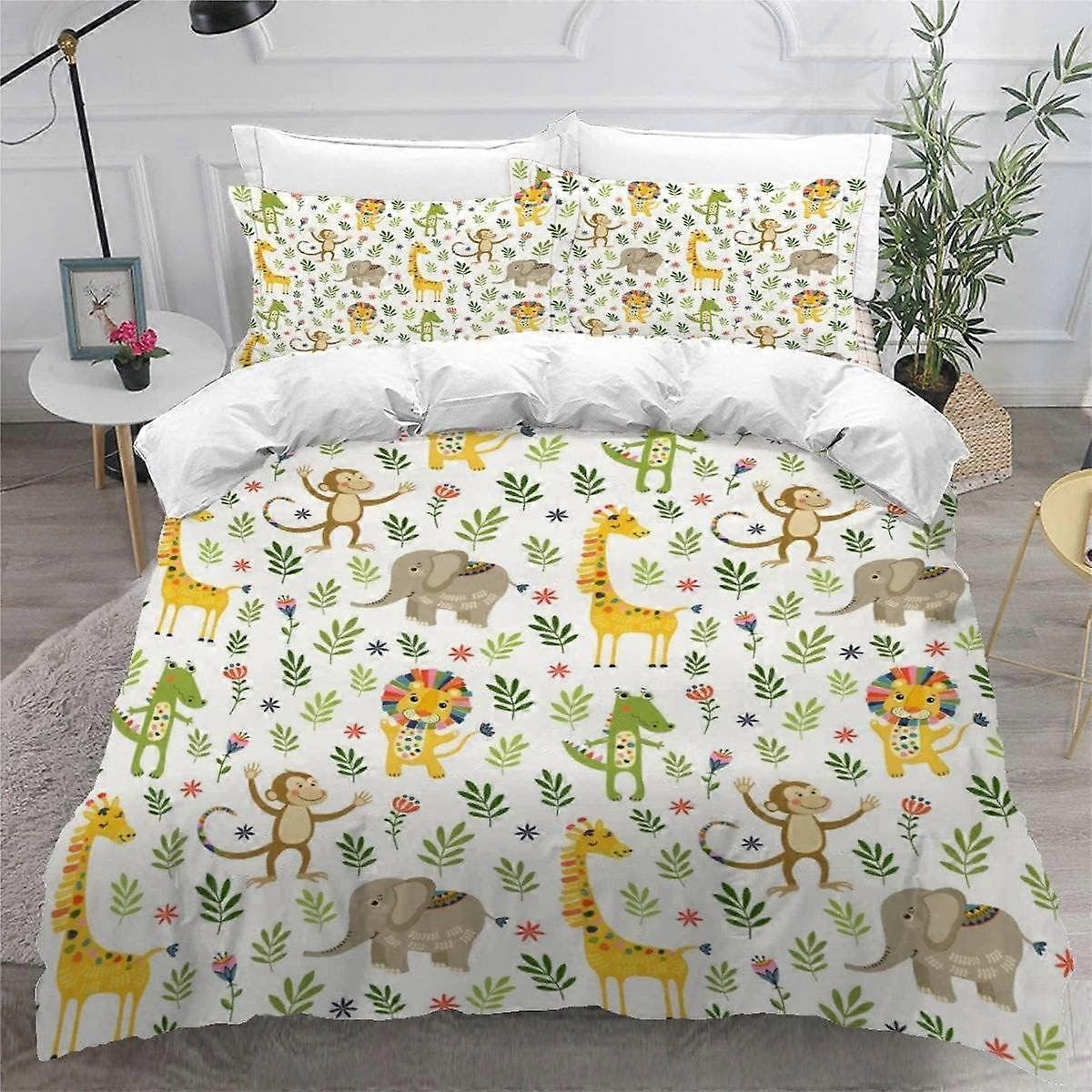 Kerota Parure de lit pour 2 personnes Lion Girafe Housse de couette imprimée en 3D 200x200 avec ferm