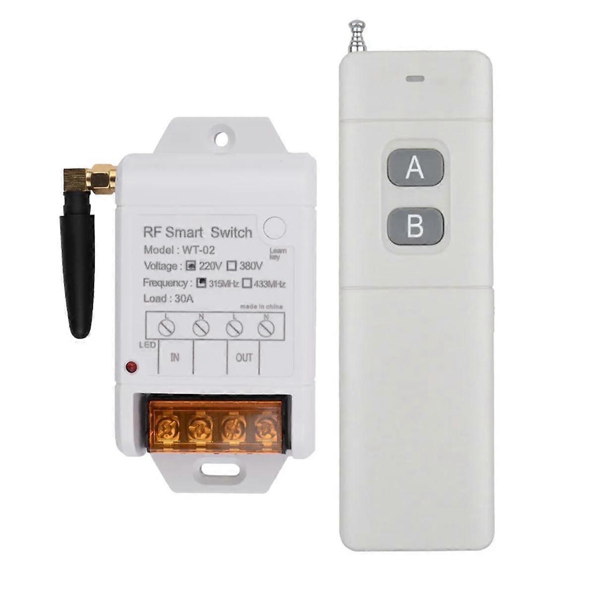 -02 AC 220V 1CH 40A Relay Wireless Remote Control Switch 433mhz Receiver + 3000M Transmitter for Wa