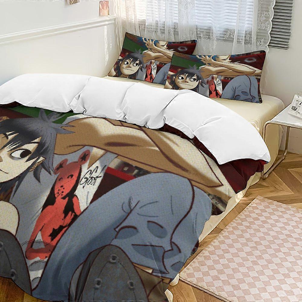 x51 Gorillaz 3-delat sängkläder Varmt och bekvämt mjukt påslakan Sängset med 1 påslakan och 2 örngott för sovrum b51
