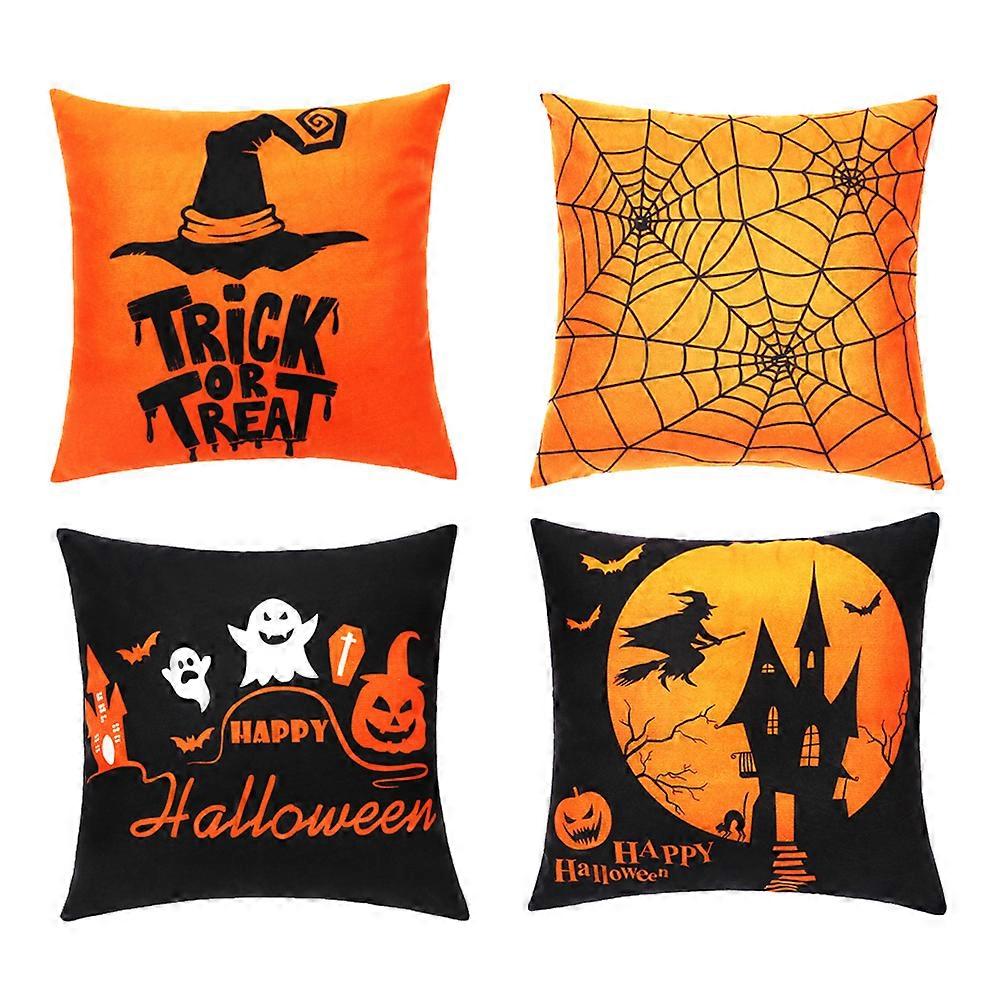 新しいハロウィーンの枕カバー4つのスロー枕コットンリネン枕ケースハロウィーンの装飾のセット