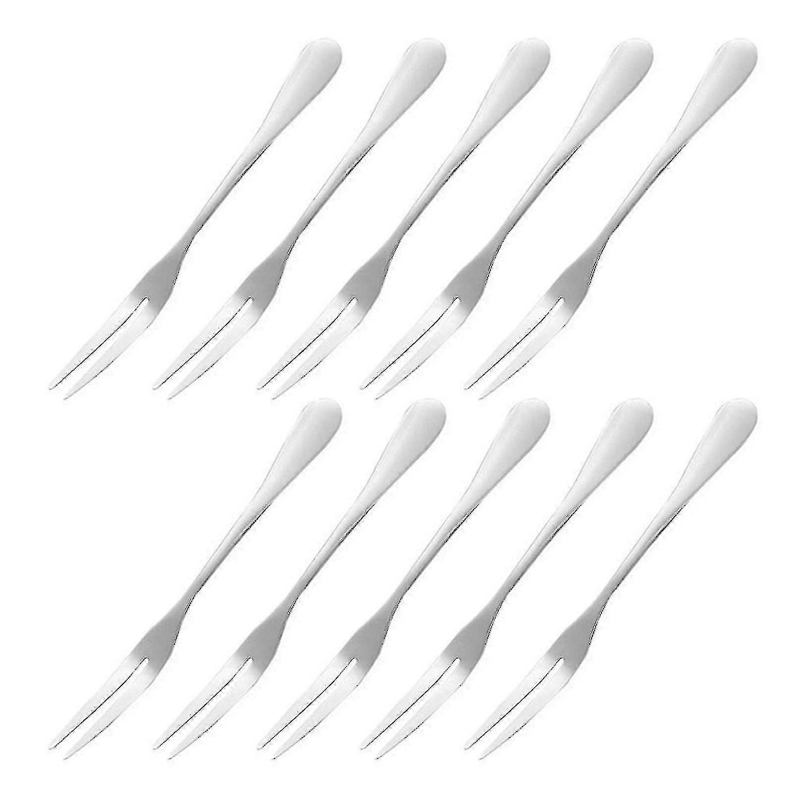Small Stainless Steel Forks For Cocktail Appetizer Dessert Party 10 Pieces 2-prong Fruit Fork High Quality