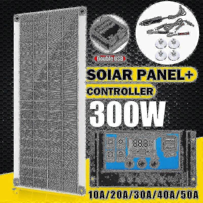 300w Solar Kit - Flexible Monocrystalline Pv Module With 20a Controller For Boat, Car, Motorhome, Shed Battery Power Charging