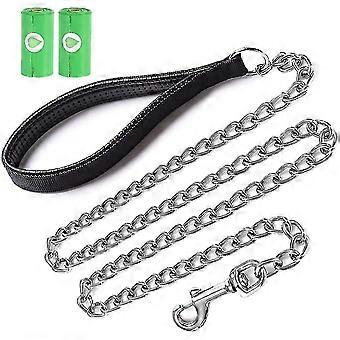 Dog Chain, Metal Dog Leads For Small Dogs(11~44lbs), 3mm 4ft Chew Proof Dog Leash, Heavy Duty Puppy Lead With Padded Comfy Handle Dog Poop Bags For Do