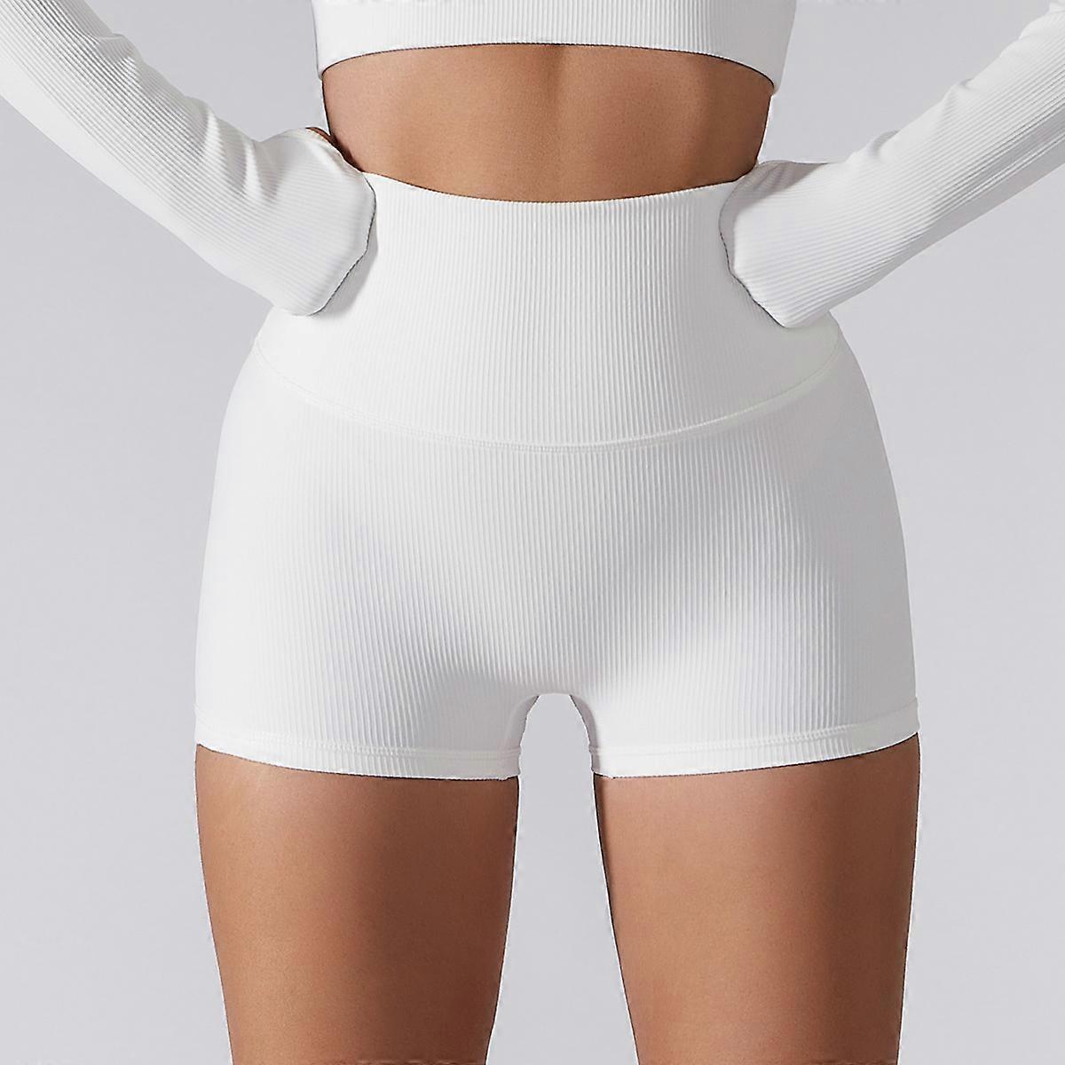 WomensHigh Waist Biker Shorts Workout Yoga Running Gym Compression Spandex Shorts Side Pockets Swan White L1 Piece