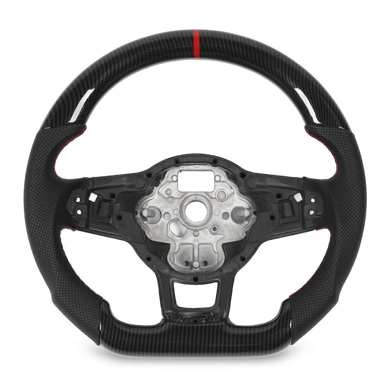 Volant en cuir perforé à fond plat en cuir aspect fibre de carbone HydroDip pour GLI R GTD MQB Rouge