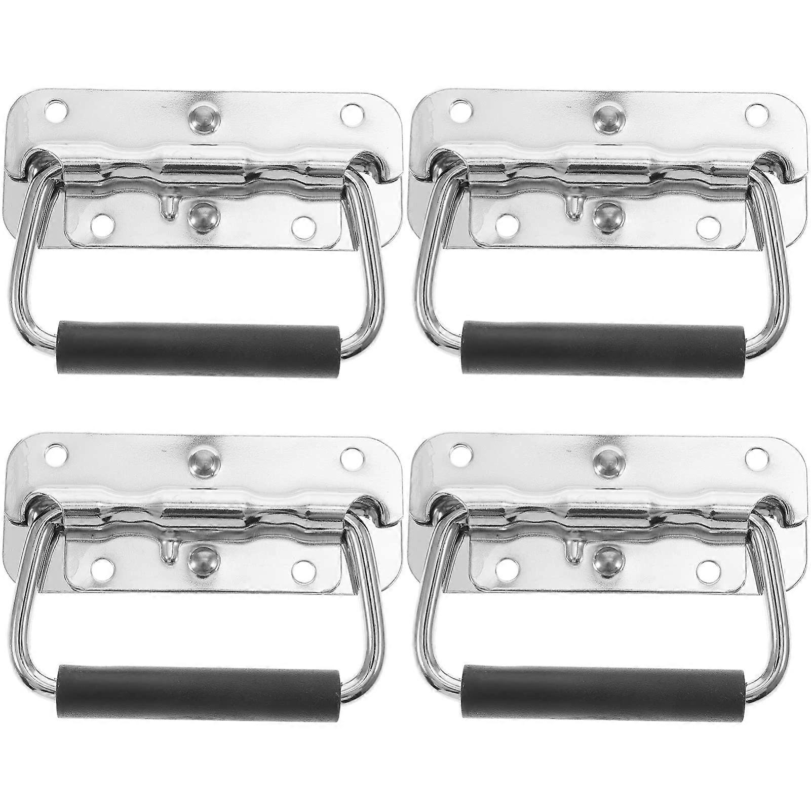 4 Pack Spring Loaded Pull Handle Surface Mounted Chest Handle with Rubber Handle for Suitcase Ship Boxes