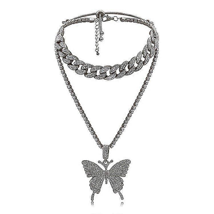 Rocker Butterfly Collier Punk Déclaration Longue Chaîne Collier Choker
