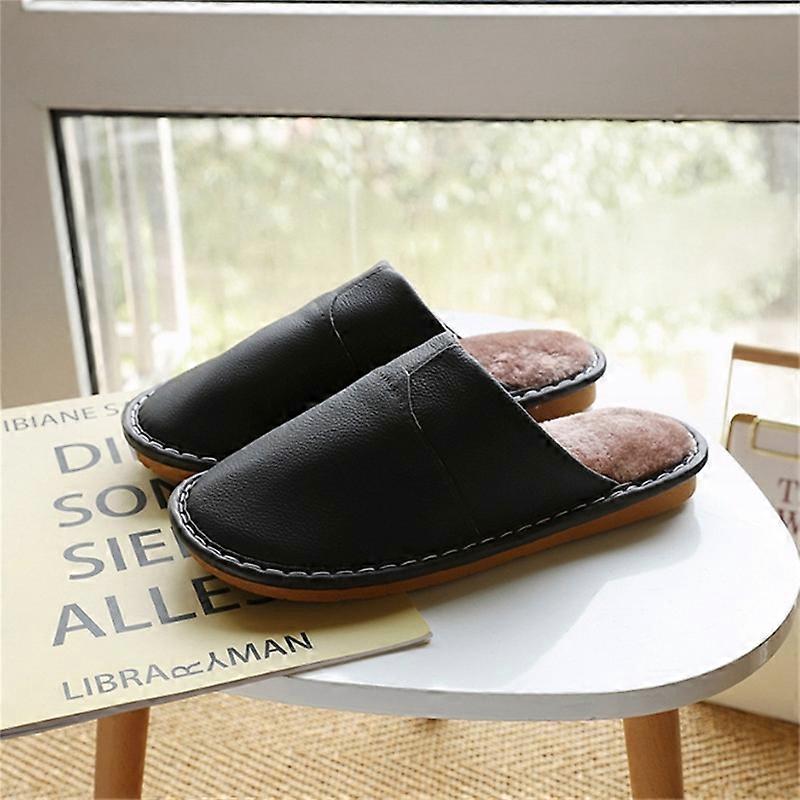 Mens Cozy Genuine Cowhide Leather High Density Foam Anti-skid Sole Slippers With Super Soft Linning Indoor/Outdoor