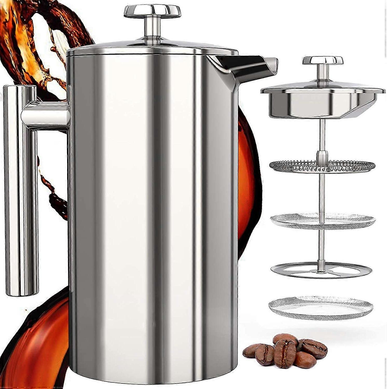 Caffettiera da 1 litro / 1000 ml - Acciaio inossidabile a doppia parete - Caffettiera - Pressa francese - Caffettiera - Sistema di stampa francese ...