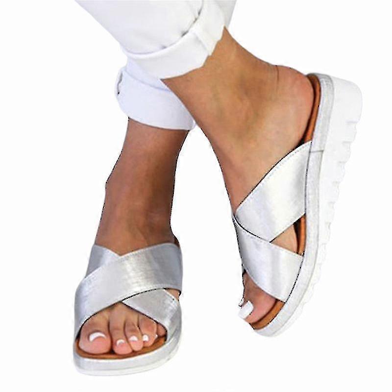 Womens Slip On Sandals Summer Beach Wedge Slippers Mule Open Toe Sliders Shoes