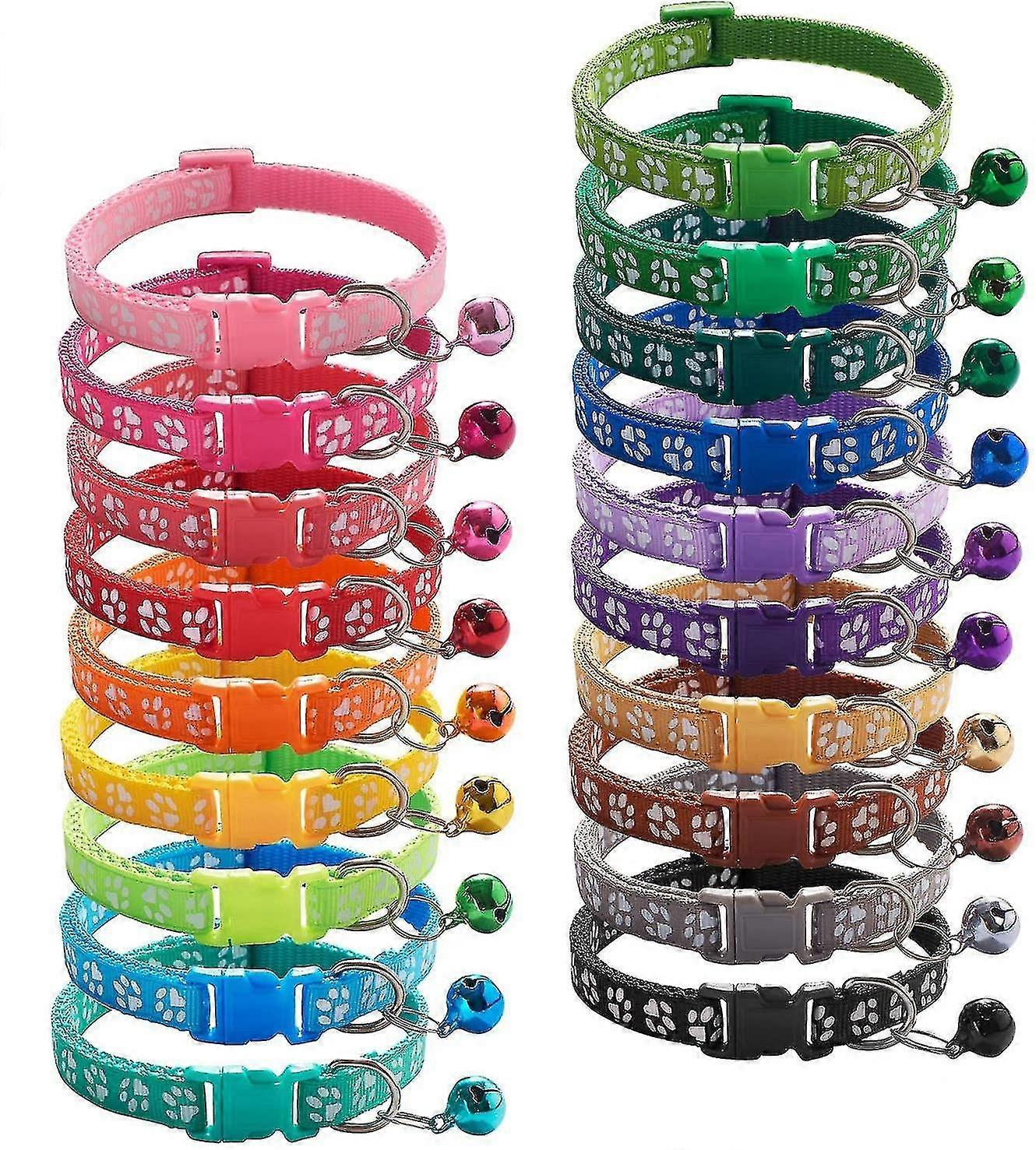 19pcs Welpen ID Halsbänder mit Glocke einstellbar 19-32cm, weiches Nylon einstellbare reflektierende Identifikationshalsbänder für Neugeborene Haus...