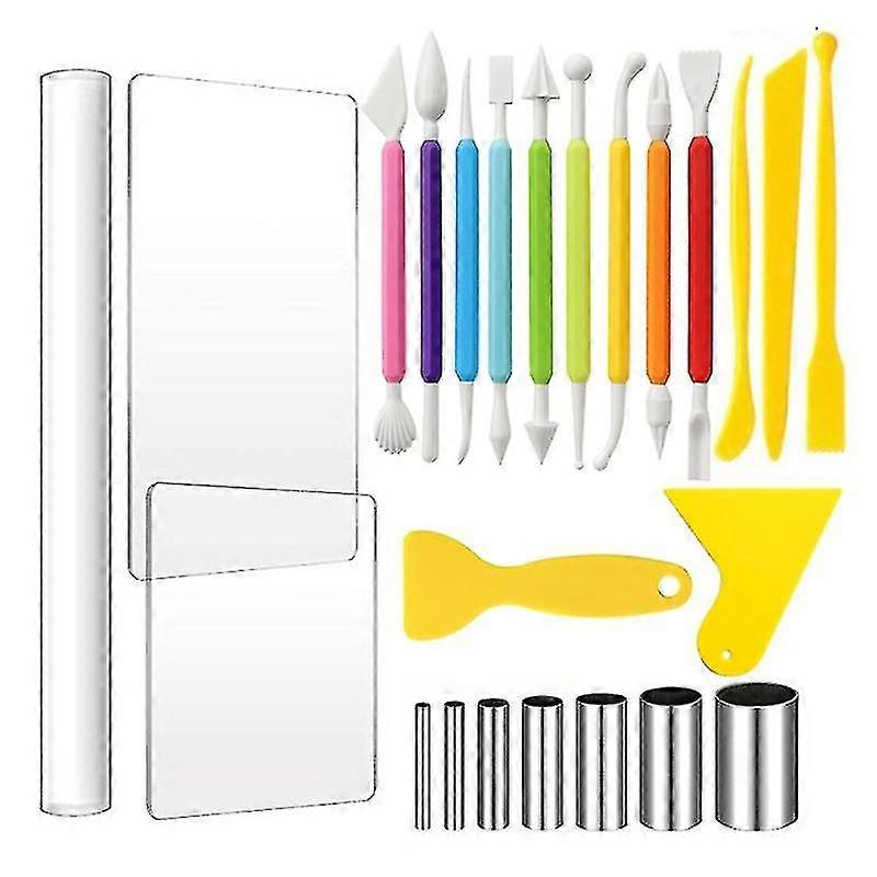 24pcs Modeling Clay Sculpting Tools Kits Carving Knife Mud Cutter Mould Acrylic Clay Roller Sheet For Sculpture Pottery Diy Craft