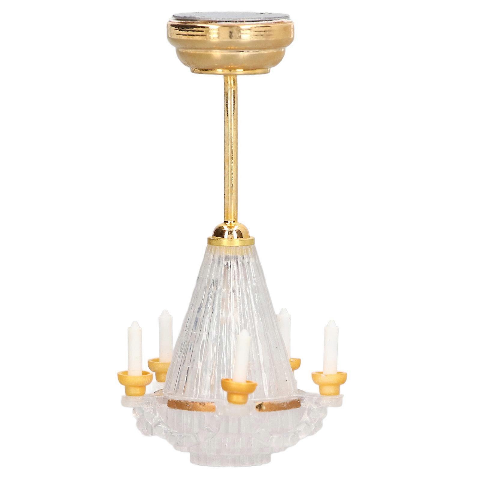 Miniature Chandelier 1/12 Scaled Vivid Decorative Mini Ceiling Lamp with 5 LED Candle for Dollhouse