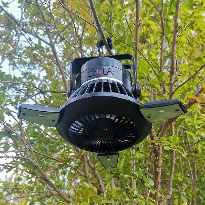 1pc Rechargeable Solar Camping Fan With LED Lantern - Portable Tent Fan With Hanging Hook For Home, Office, Tent, And Car - 4000mAh Battery For Emerge