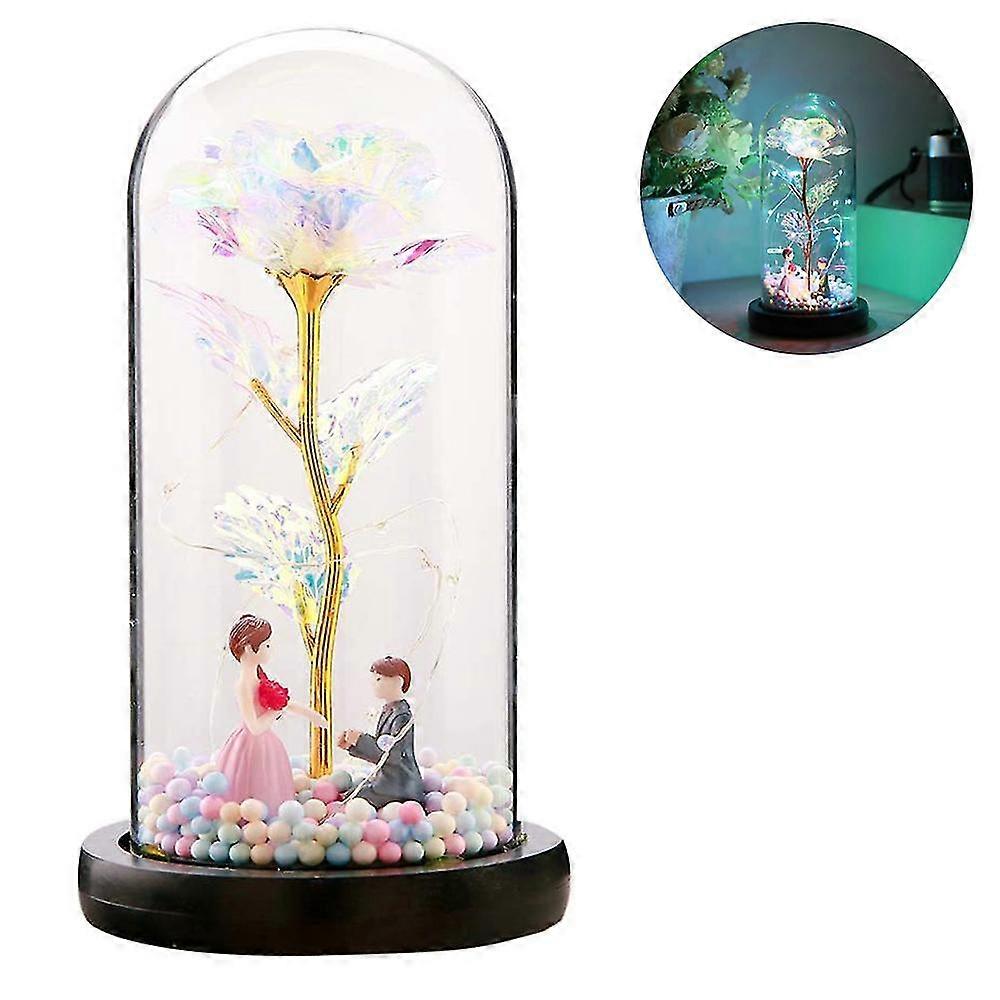 artificial flower rose gift, led light string on the colorful flower