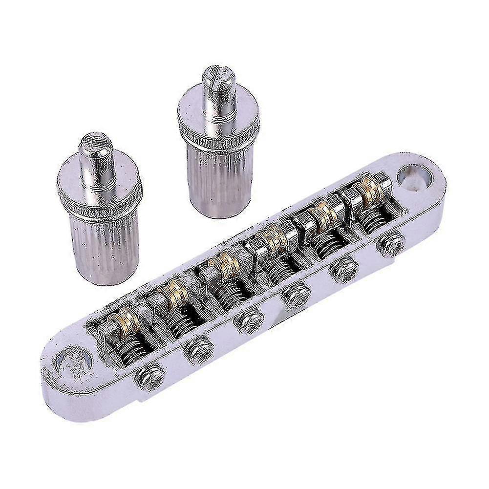 1 Set Of 6 Strings Guitar Tune-o-matic Bridge And Tailpiece With Posts Compatible With Electric Guitar,silver PXCL