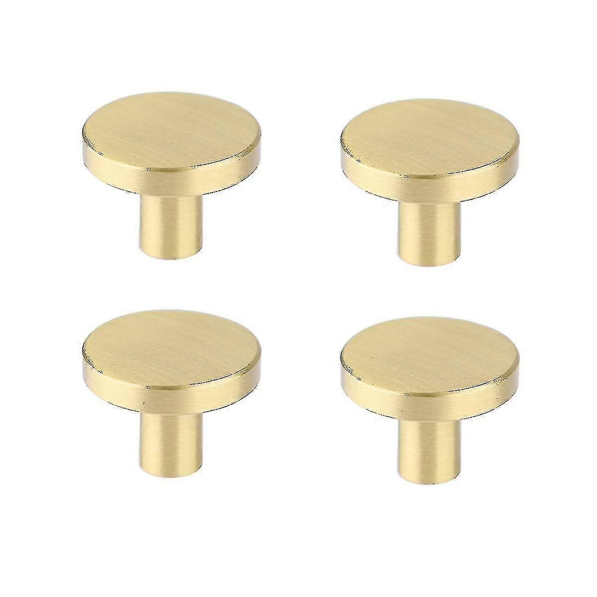 4 Pcs Round Cabinet Knobs, Solid Brass Dresser Knobs Brushed Gold Cabinet Knobs For Kitchen Drawers (1.1x0.79)