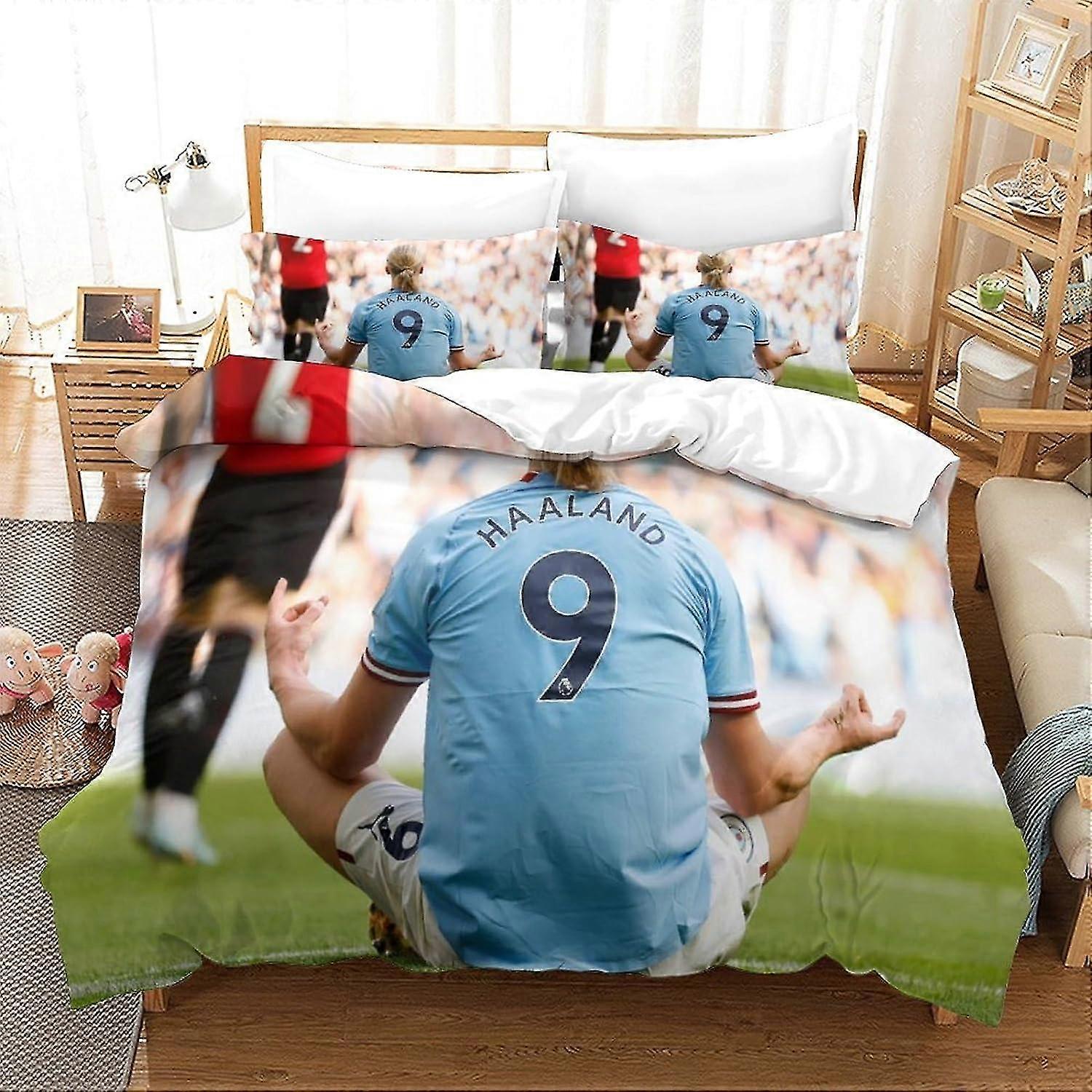 o2765 ملاءات السرير Erling Haaland طقم أغطية السرير مزدوجة للبنات الأولاد الأطفال 3D كرة القدم سوبر ستار الألياف الدقيقة غطاء لحاف مجموعة Erling Haaland مطبوعة ب