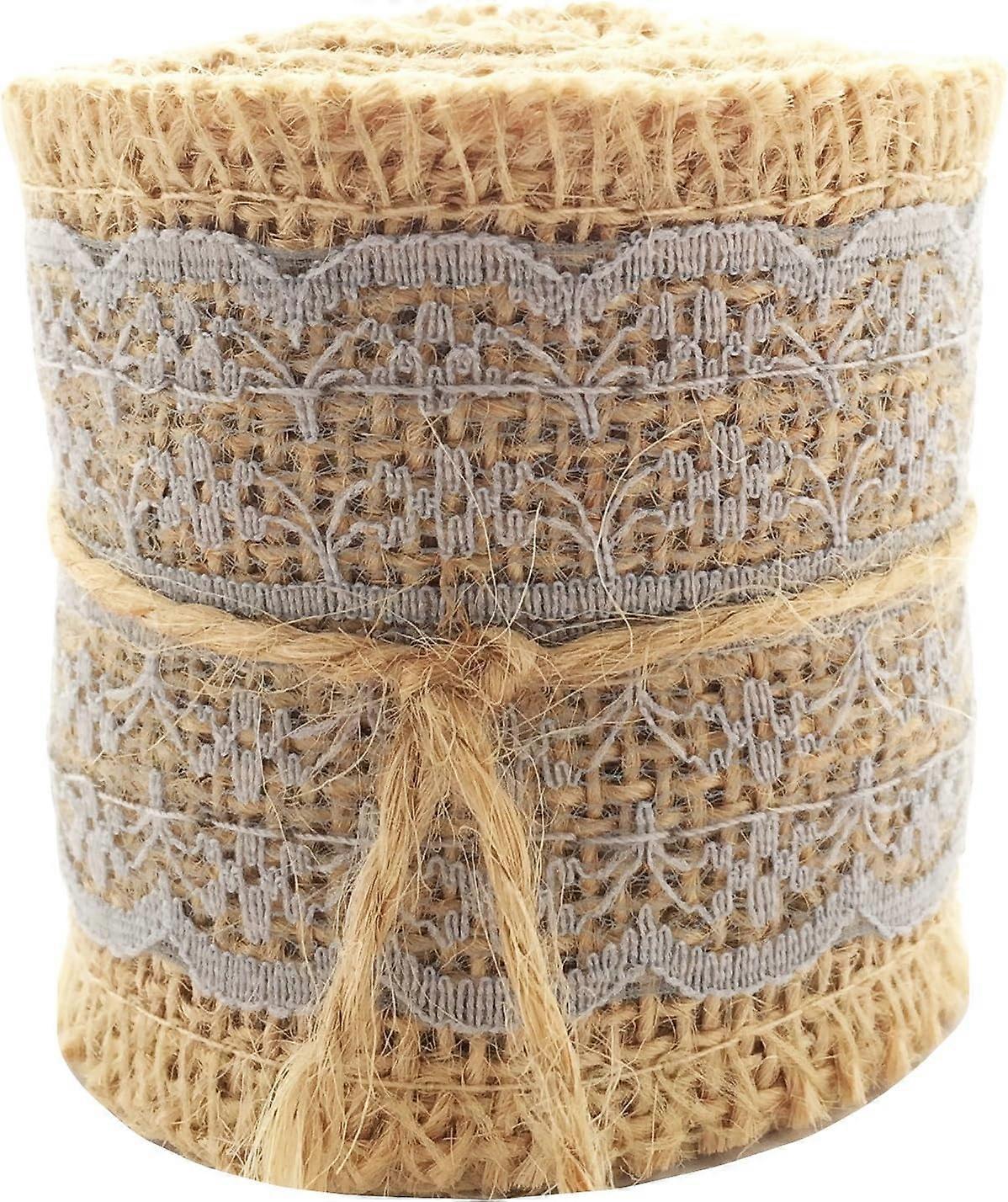 Natural burlap ribbon with LaceGrey),Hemp roll lace