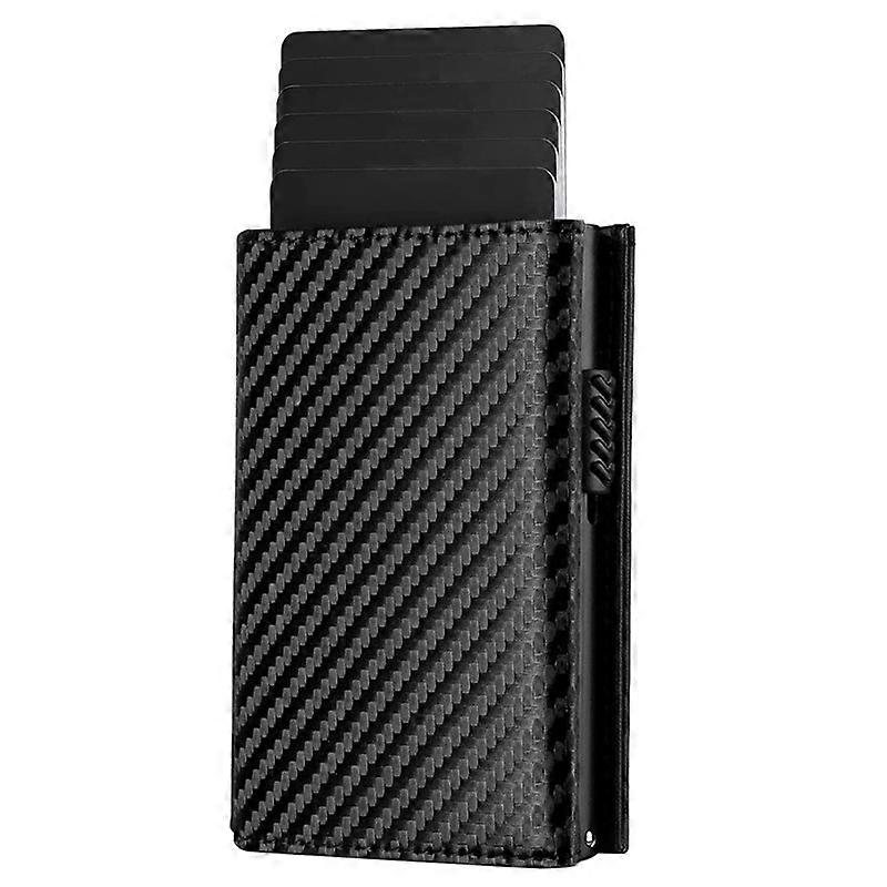 Men Credit Card Holder RFID Blocking Microfiber Leather Magnetic Closure Pop Up