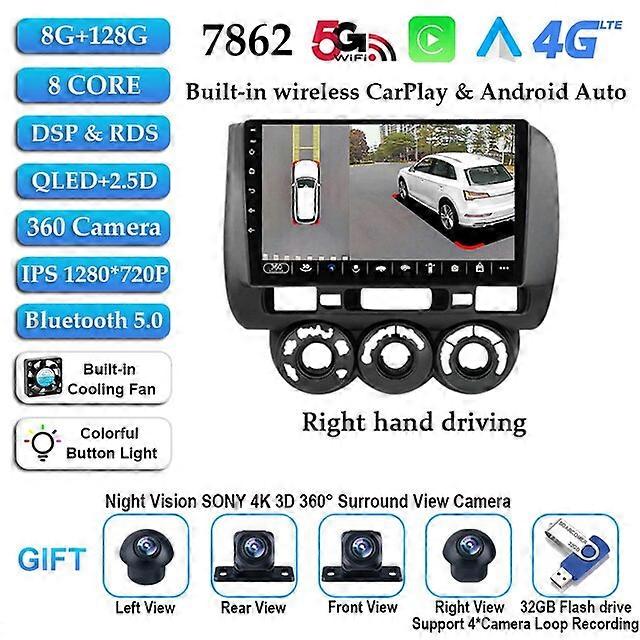 Android 12 For Honda Fit Jazz City 2002 2003 2004 2005 2006 2007 Car Radio Multimedia Video Player Stereo GPS Navigation 2 Din