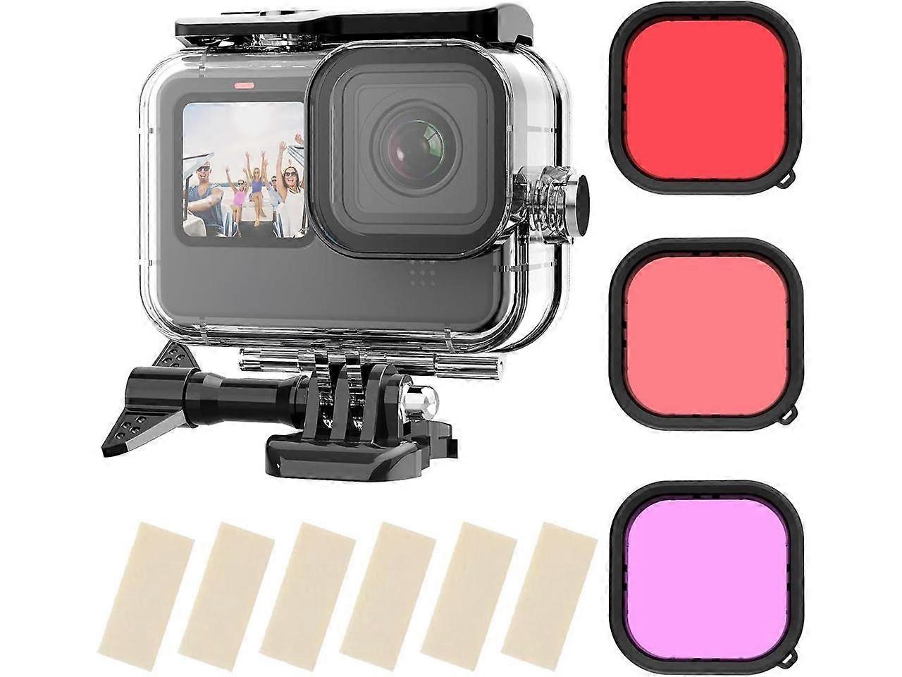 Waterproof Case with 3-Pack Dive Filter for GoPro Hero 12 Hero 11 Hero 10 Hero 9 Black Supports 60M/196FT Underwater Scuba Snorkeling Deep Diving with