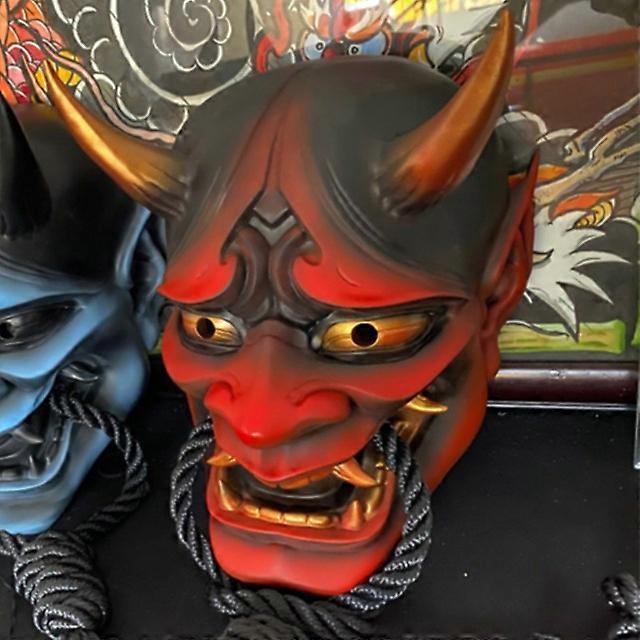 Adult Unisex Halloween Japanese Sealed Prajna Devil Hannya Noh Kabuki Demon Oni Samurai Full Face Mask Red Black Blue