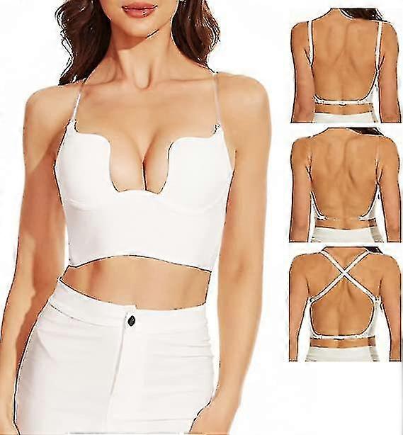 Womens Low Back Bra Wire Lifting Deep U Shaped Plunge Backless Bra With Convertible Clear Straps