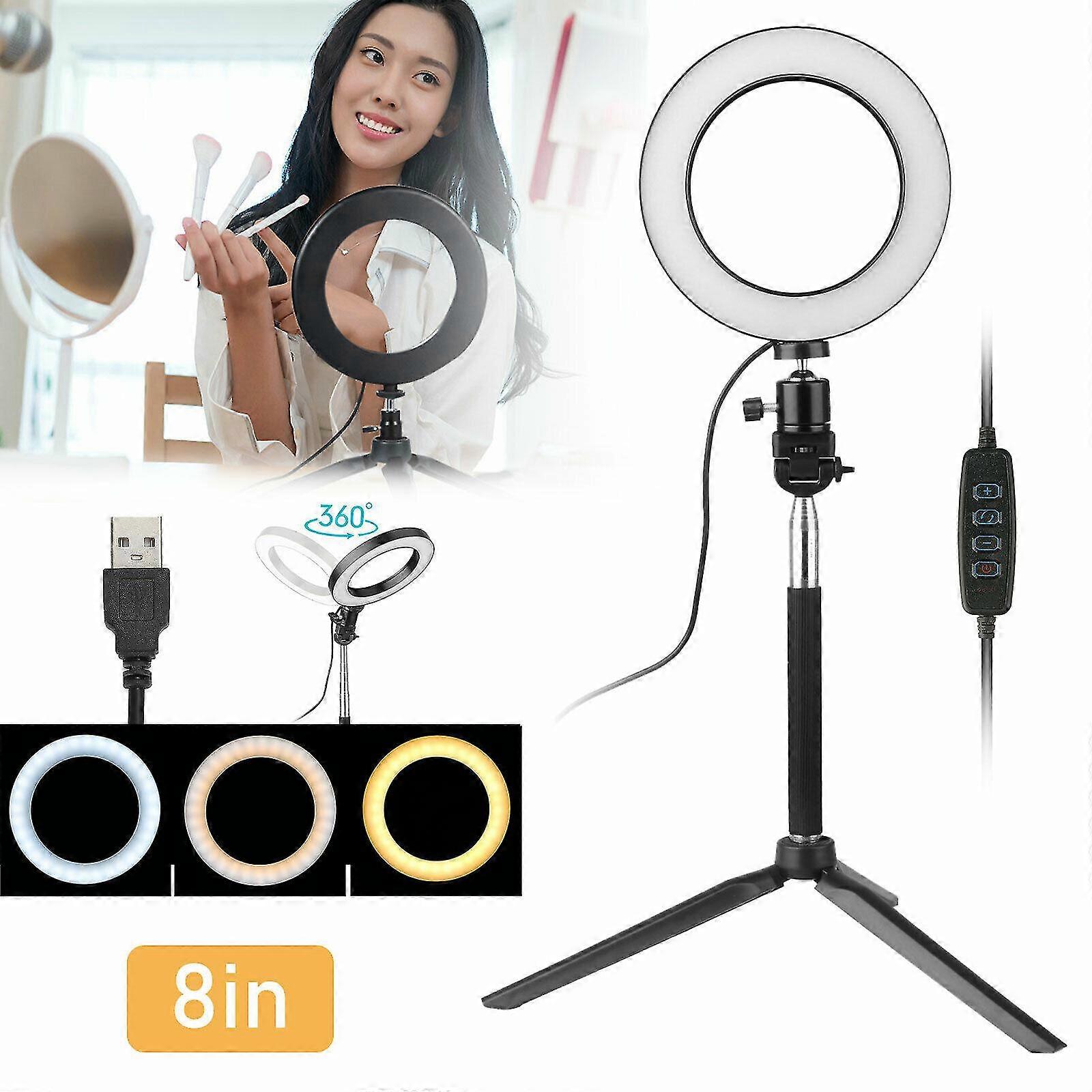 Led Selfie Ring Light With Tripod Stand Holder Dimmable For Makeup Live Stream
