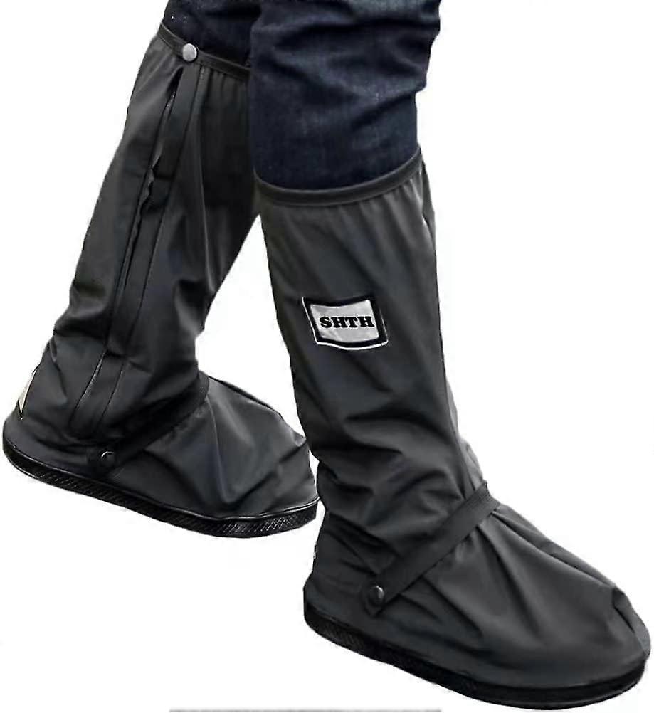 Black Waterproof Rain Boot Shoe Covers with Reflective Sheets (1 Pair) (Size XL)