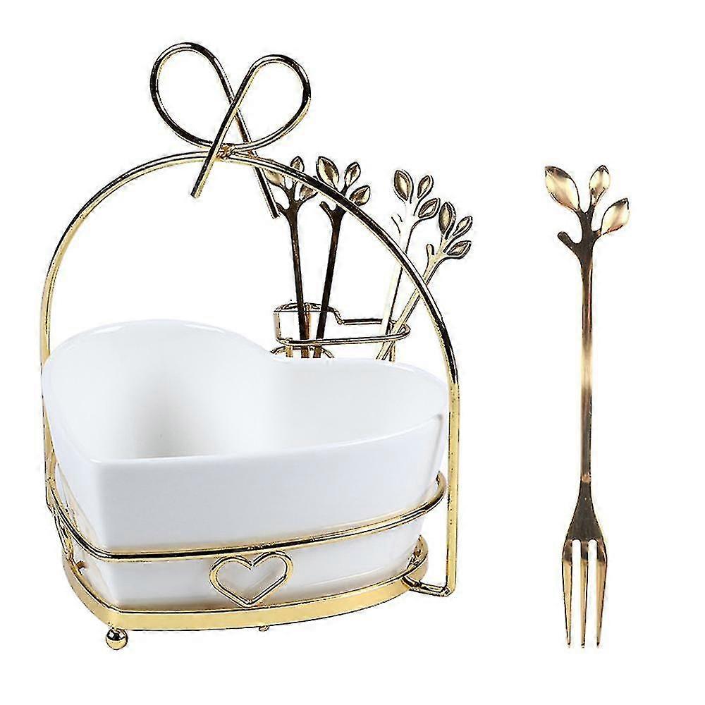 Ceramic Fruit Plate Heart-shaped Gold Frame Snack Plate (white)