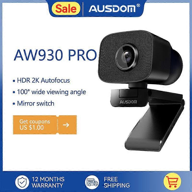 AOM AW930 PRO Autofocus HDR 2K Webcam 100 Wide-Angle Type-C With Dual Noise Cancelling Mics For Meeting /Live Streaming /OBS