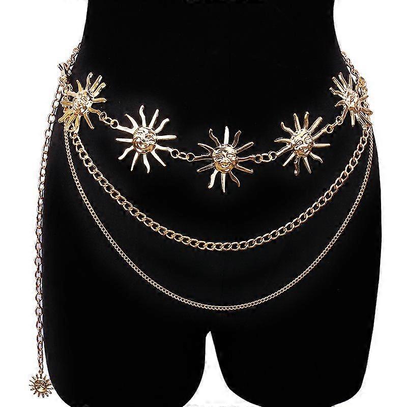 Waist Chain Belt Multilayer Gold Silver Sun Moon Chain Belt