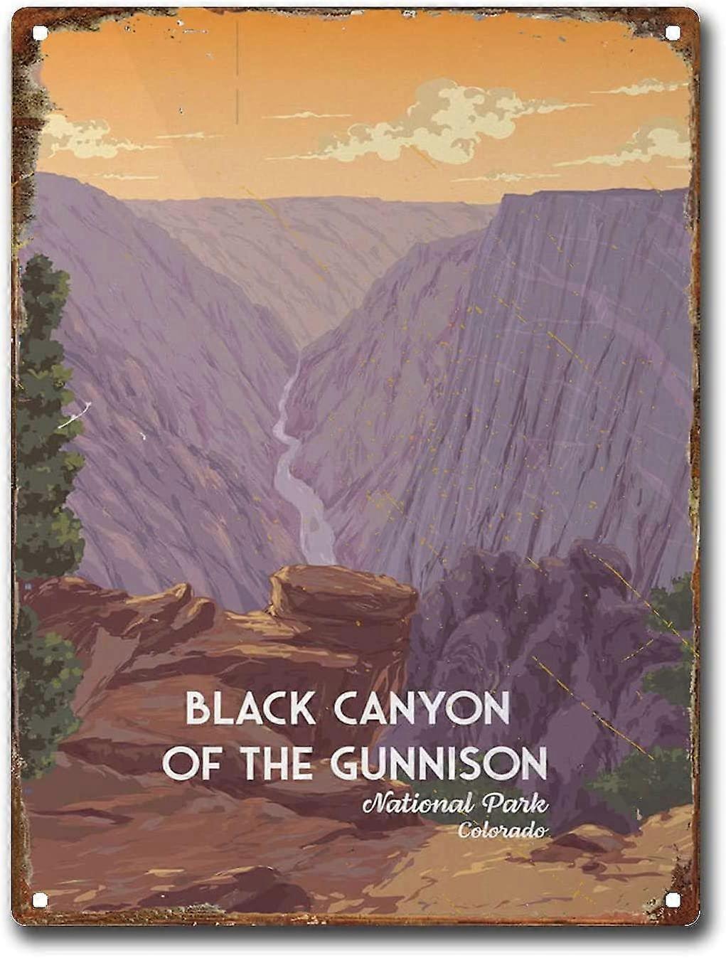 שלט פח הקניון השחור של הפארק הלאומי גניסון קולורדו מתכת שלט פח אדם קישוט בר מערה 8x12inch