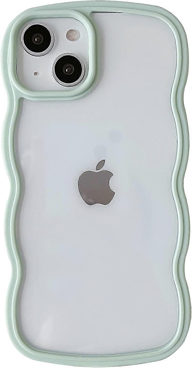 Solid Color Curly Wave Frame Clear Soft Compatible with iPhone Case (Green,iPhone 13 Pro)