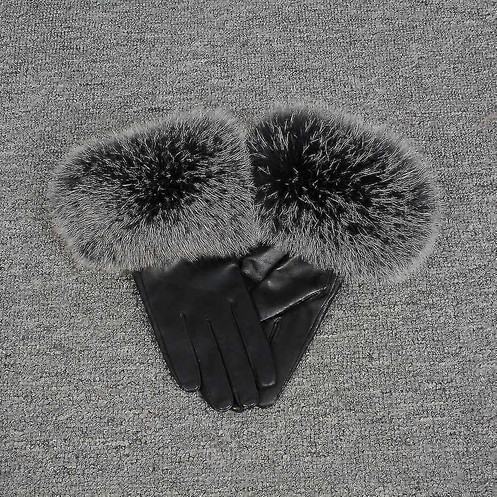 المرأة الشتاء الدافئ جلد الغنم وقفازات فوكس فور