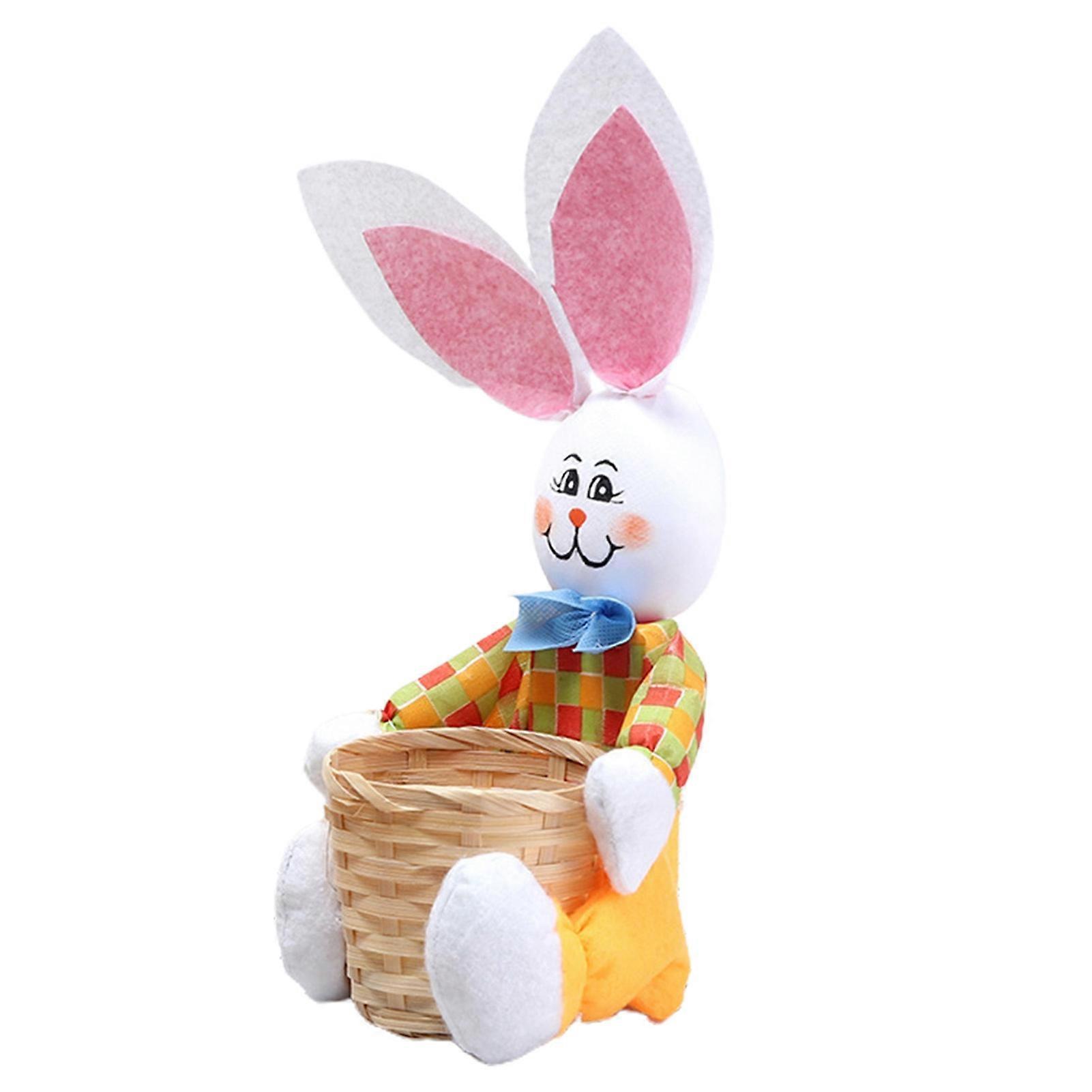 Cartoon Rabbit Design Storage Bamboo Basket Candy Egg Organizer Easter Decor JIKAIX
