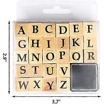 Miayon 52-Piece Wooden Alphabet Rubber Stamps Set With Ink Pads - Vintage Letters For Card Making, Scrapbooking, DIY Crafts